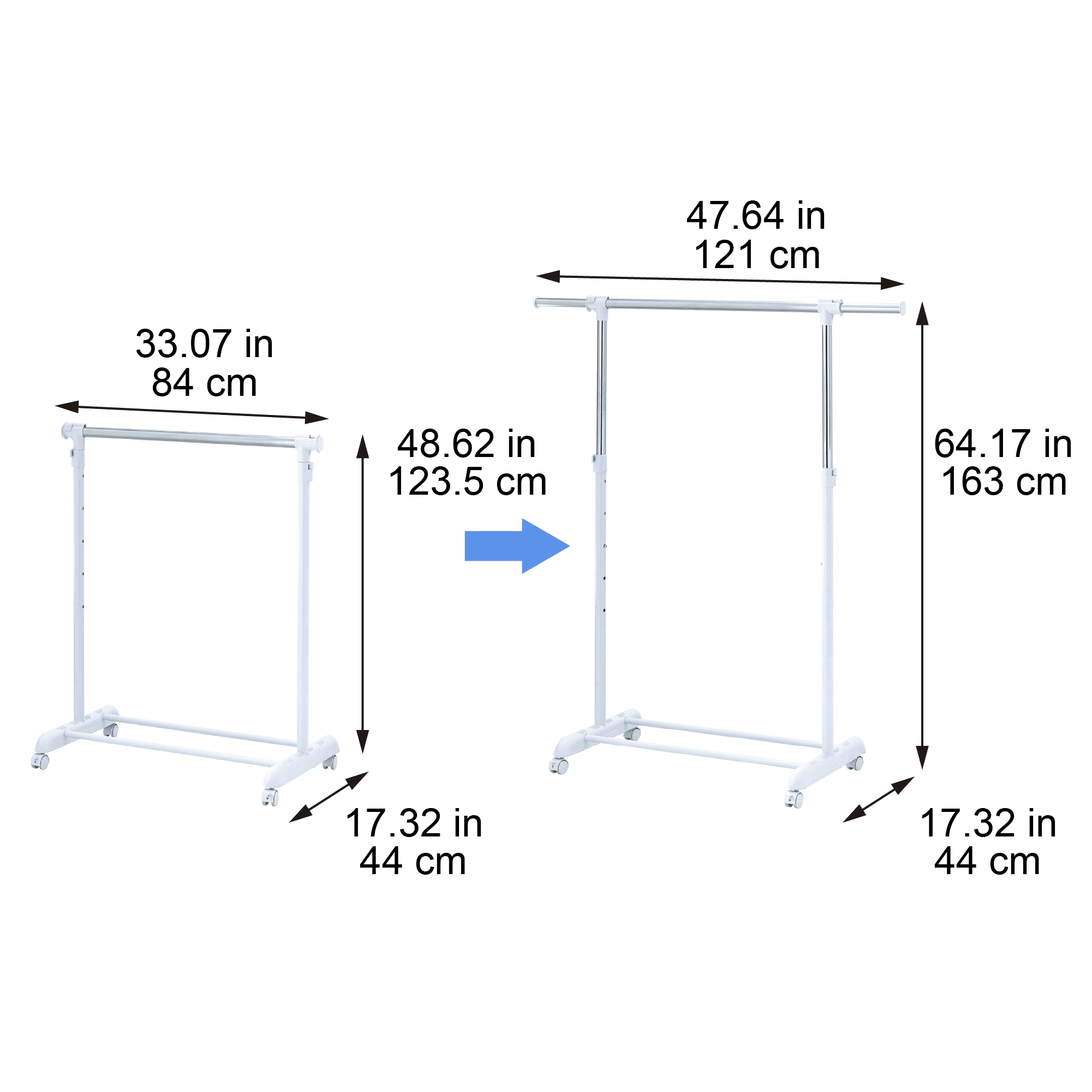 Mainstays Adjustable Rolling Garment Rack Metal Chrome White