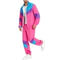 thumbnail image 4 of Men Retro Track Suit Zip Jacket Jogger Pants Throwback Party Daily Outfit Color Block 2-Piece, 4 of 6