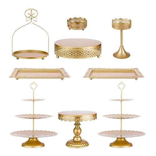 ZUMELER 9Pcs Metal Cake Stands Round Cake Stands Candy Fruit Display Plate Cupcake Serving Tower for Wedding Birthday Party Celebration Home Decoration,gold