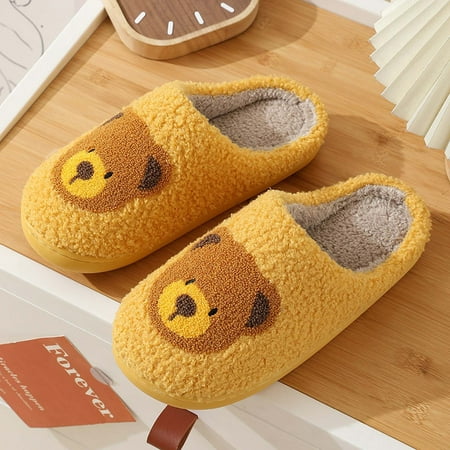 

Zunfeo Womens Flat Shoes- Indoor Home Slippers Closed-Toe Sandals Fuzzy Warm Comfort Thick Bottoms Couple Slippers Yellow 7