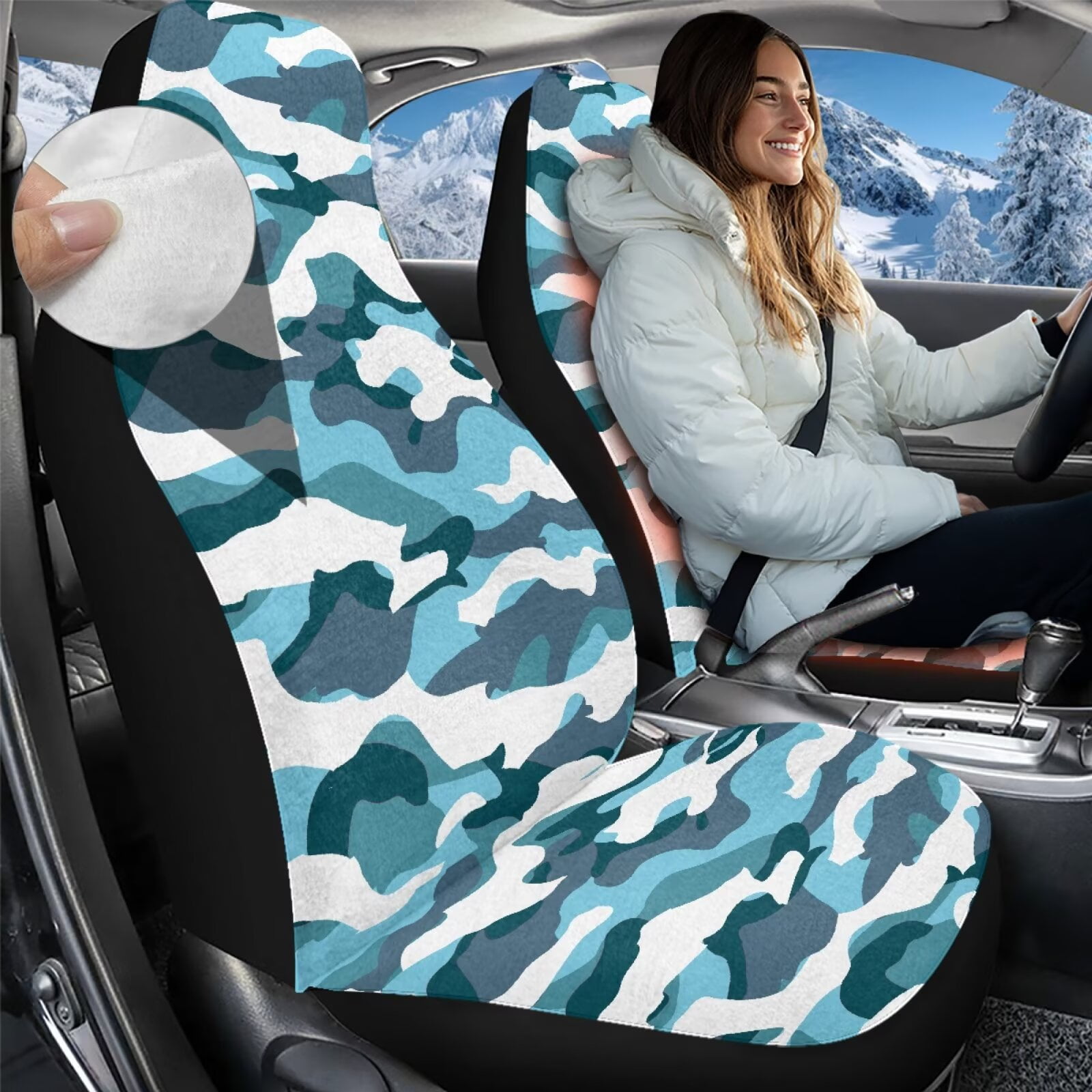 Uorisanigo Car Seat Covers Soft Plush Blue Camouflage Highback Front Seat Covers for Cars 2 Pack Automotive Seats Cover Vehicle Interior Decor Protection for Most SUVs Vehicles