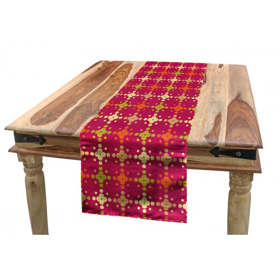 Abstract Table Runner, Grid Pattern Repeating Shapes Rounded Squares with Various Colors, Dining Room Kitchen Rectangular Runner, 3 Sizes, by Ambesonne