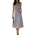 thumbnail image 3 of Bovxnpu Women Skirt Set Casual Office Outfits 2 Piece Sleeveless Crew Neck High Waisted A Line Skirts, 3 of 8