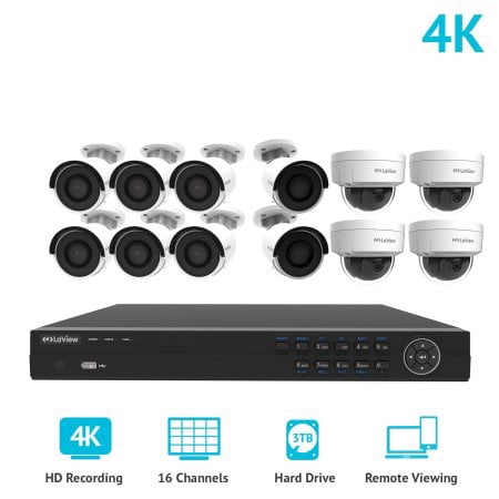 LaView 16 Channel 4K NVR Security System W/8 Bullet & 4 Dome 8MP 2160P IP POE Indoor/Outdoor Surveillance Cameras