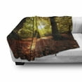 thumbnail image 3 of Fall Soft Flannel Fleece Throw Blanket, Blurry Hazy View of Forest Defoliation Mysterious Dramatic Dreamlike View, Cozy Plush for Indoor and Outdoor Use, 50" x 70", Pale Green Red Brown, by Ambesonne, 3 of 6
