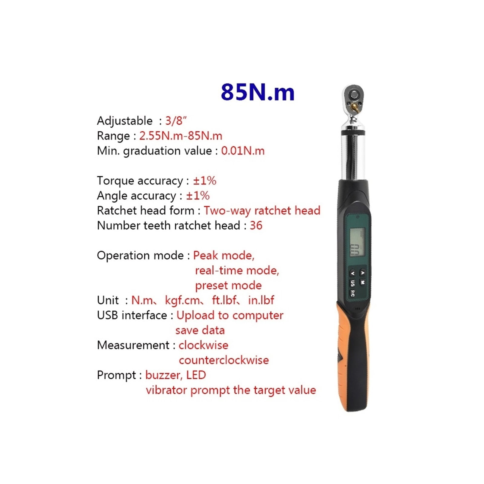 2-in-1 Digital Angled Torque Wrench 1% Accuracy Mini Size Adjustable Torque Wrench Torque Wrench Tools For Bike Car Repairment ,Versatile Torque Units