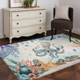thumbnail image 3 of 3'x5' Rug for Living Room Bedroom, Octopus Coastal Washable Area Rugs Non-Slip Carpet Mats, Summer Nautical Starfish Coral Beige Indoor Low Pile Area Rug Runner for Kitchen, Mudroom, 3 of 8