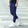 thumbnail image 2 of Girls Skinny Jeans Solid Color Knitted Stretch Pencil Pants Elastic Waist Bottoms Casual Joggers Trousers Blue 9-10 Years, 2 of 5