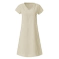 thumbnail image 4 of NTACZA Dresses for Women 2026 Cotton Linen Short Sleeve V-Neck Casual Midi T-Shirt Size XXL, 4 of 5