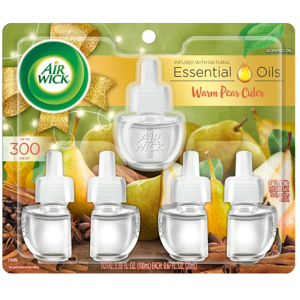 Air Wick Plug in Scented Oil 5 Refills, Warm Peach Cider, Essential