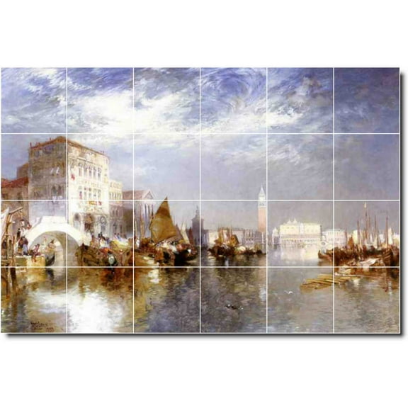 Ceramic Tile Mural-Thomas Moran City Kitchen Tile Mural 30. 25.5" w x 17" h using (24) 4.25 x 4.25 ceramic tiles