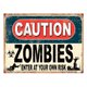 thumbnail image 1 of Precaución: los zombis entran bajo su propio riesgo, divertido letrero de aluminio de metal retro, regalo novedoso, tamaño: 8 x 12 pulgadas, 1 of 4