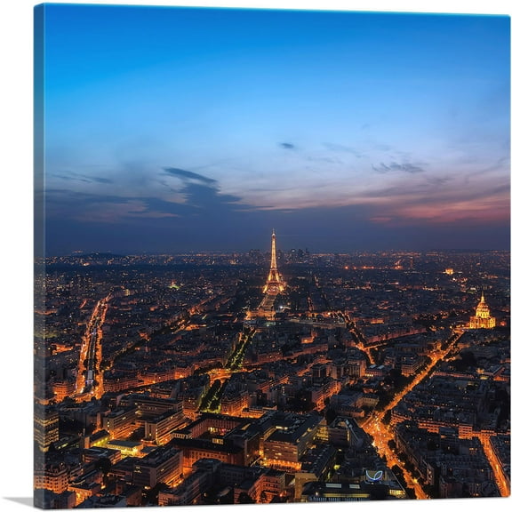 ARTCANVAS Paris France City in Lights Square Canvas Art Print - Size: 26" x 26" (1.50" Deep)