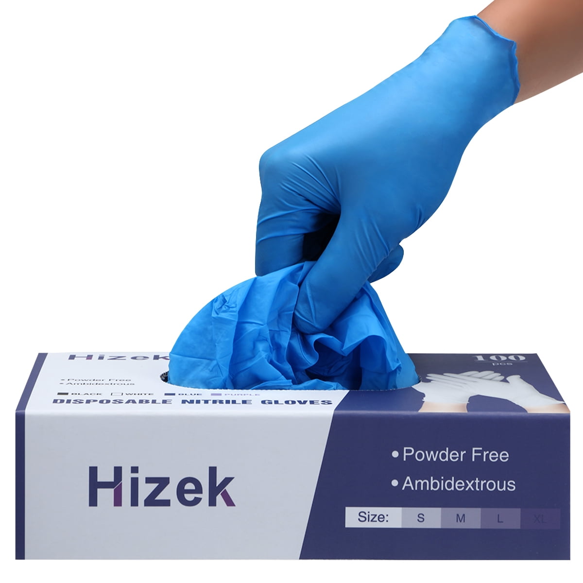 Nitrile Disposable Gloves Blue, Powder Free Gloves Latex Free - Cleaning Gloves Use for Home, Food Safe, Dye Hair, Tattoo 100 Pack L Size