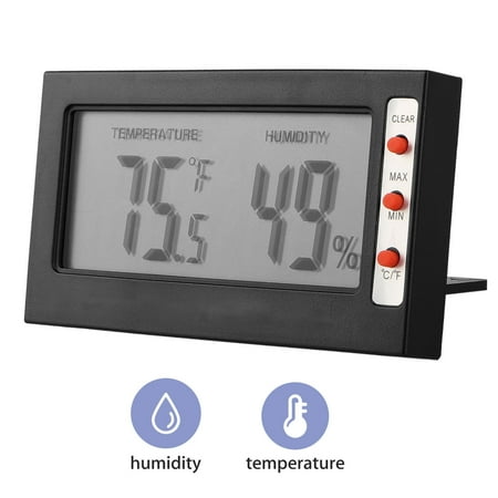 - EEEKit Button Adjustable Hygrometer Thermometer Humidity Digital Indoor Temperature Monitor for Car, Incubators, Brooders, Cigar Rooms, Black