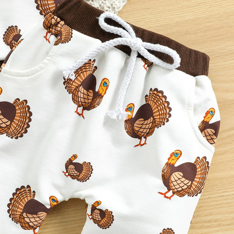 TAIAOJING Baby Girl Outfit Boys Print Turkey Thanksgiving Autumn Long  Sleeve Sweatshirt Pullover Pants T Shirt Set Clothes 18-24 Months 