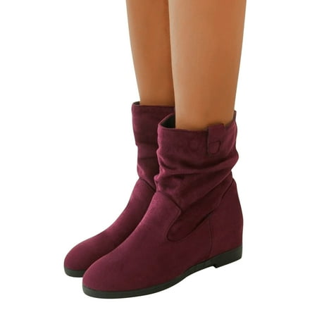 Oyedens Women s Mid Calf Boots Fashion Casual Suede No Heels Slouchy Ankle Booties Winter Fall Shoes