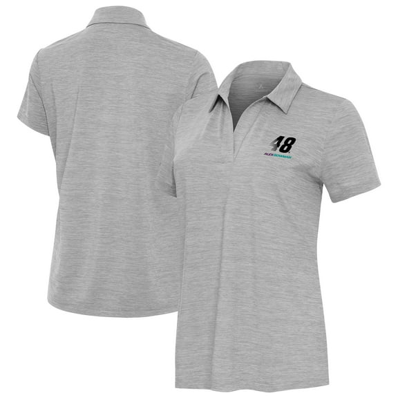 Women's Antigua Heather Gray Alex Bowman Layout V-Neck Polo
