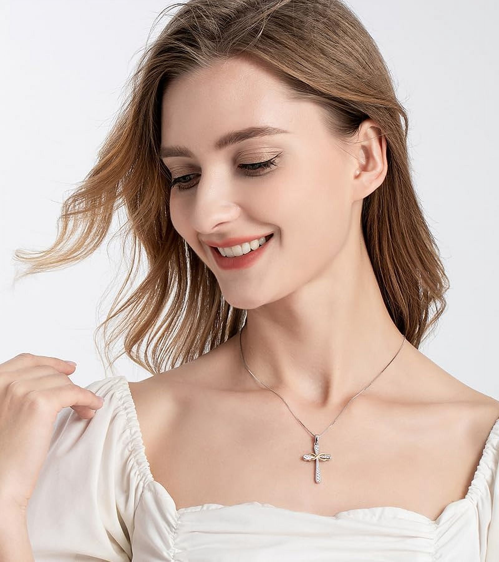 925 Sterling Silver Cross Necklace for Women Big Faith Infinity Pendant Necklace Silver Chain
