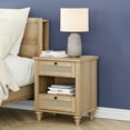 thumbnail image 3 of Rattan End Table with Charging Station for Living Room Bedroom, Wood Side Table Nightstand for Kids room, Light Oak, 3 of 7