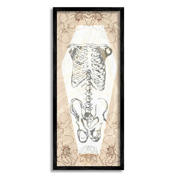Stupell Industries Floral Skeleton Halloween Layered Graphic Art Black Framed Art Print Wall Art, Design by Lil' Rue
