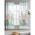 thumbnail image 2 of Nautical Coastal Sheer Curtains 84 Inch Length 2 Panels Set for Living Room/Bedroom, Summer Sea Corals Shells Starfish Green Plaid Kitchen Curtains Grommet Curtains Window Treatments 52"x84"x2, 2 of 7