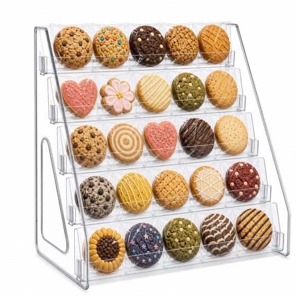 HBK Clear Acrylic Cookie Display Stand with 5 Tier Riser, Tiered Dessert Holder for Vendor Booth, Party Market Table Riser, Bakery Pastry Tray