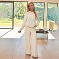 thumbnail image 2 of sususu Women'S Lounge,Fall Sets Women Knitted Trousers Suit Long Sleeve Cardigan Pants Outfit Soft Comfortable Two Piece Jogger Co Ords Daily Wear Home Relaxation Stylish Loungewear - Beige, 2 of 4
