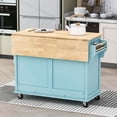 thumbnail image 2 of HQZX Rolling Kitchen Island with Oak Flip,2 Drawer Storage Cart,Sliding Barn Door,52.2"L,Mint Green, 2 of 16