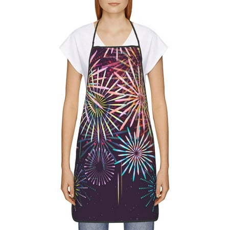 

Goofa Bib Apron Unisex Aprons Adjustable Waterdrop Resistant Cooking Kitchen Apron for Chef Fireworks2 Pattern Apron Bulk