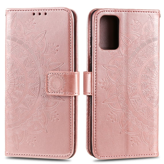 Allytech Galaxy S20+ Case 6.7-inch, PU Leather Sunflower Embossed Shockproof Stand Slim Fit Folio Flip Hand Wrist Strap Cards Slots Wallet Case Cover for Samsung Galaxy S20 Plus 2020,Rosegold