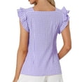 thumbnail image 3 of INSPIRAR CHIC Blusas de Cuadros para Mujeres con Cuello Cuadrado y Mangas de Volante Verano S Púrpura, 3 of 6