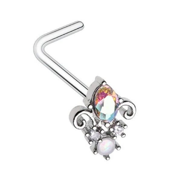 Body Accentz Nose Ring Stud Iridescent Victorian Shape 316L Surgical Steel L Bone Fleur de lis