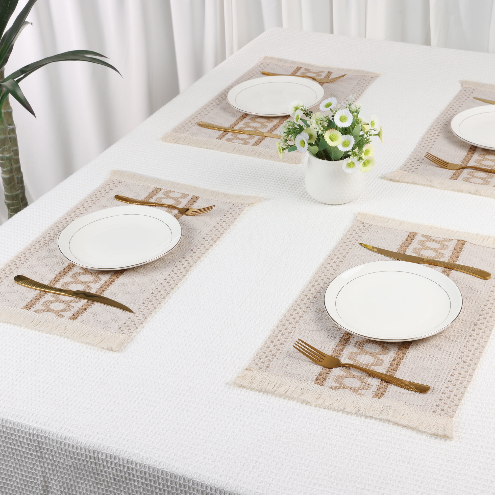 Unique Bargains Set of 4 Farmhouse Placemats for Dining Table Decor White-Brown