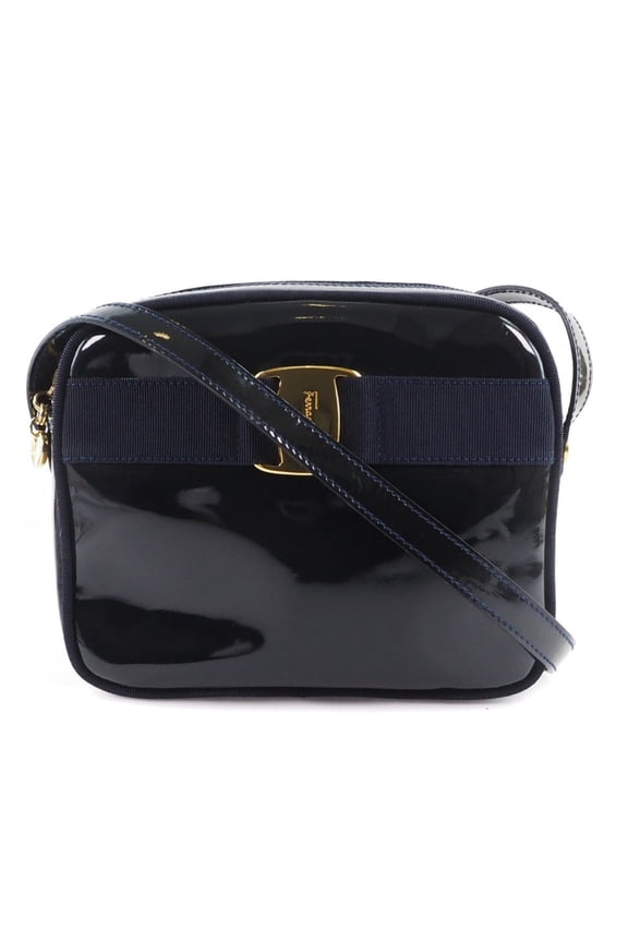 Pre-Owned Salvatore Ferragamo Vara DE-21 3096 Patent Leather Black Women's Shoulder... (Fair)