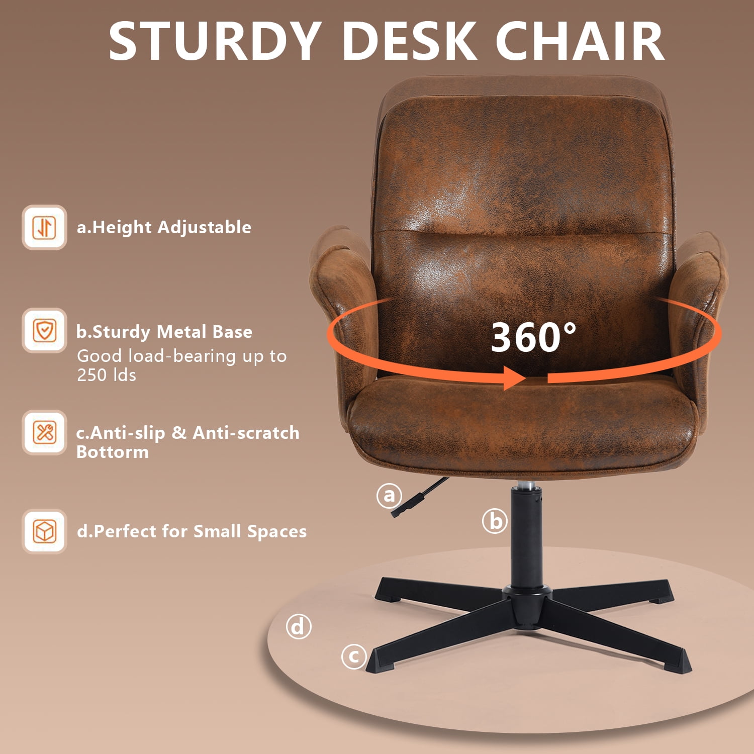 Homy Casa Office Desk Chair, Swivel Height Adjustable Criss-cross Computer Chairs Armchair Brown