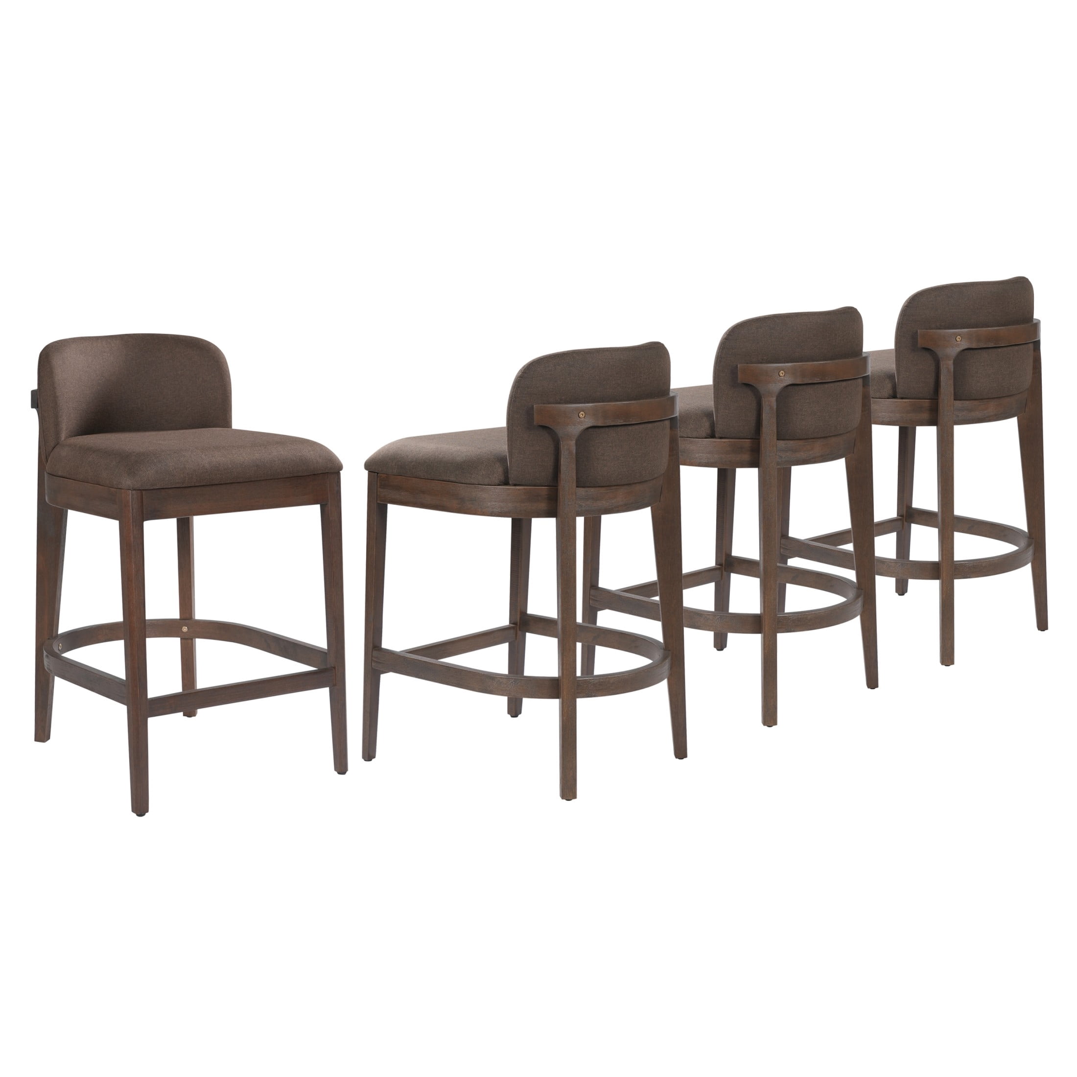 Christopher Knight Home 33"H Wooden Taupe Upholstered Counter Stools with Curved Seat, Walnut Finish, Set of 4