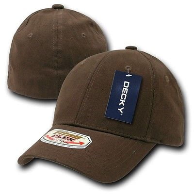 - Brown Solid Blank Plain Flex Curved Baseball Ball Fit Fitted Cap Hat - L / XL