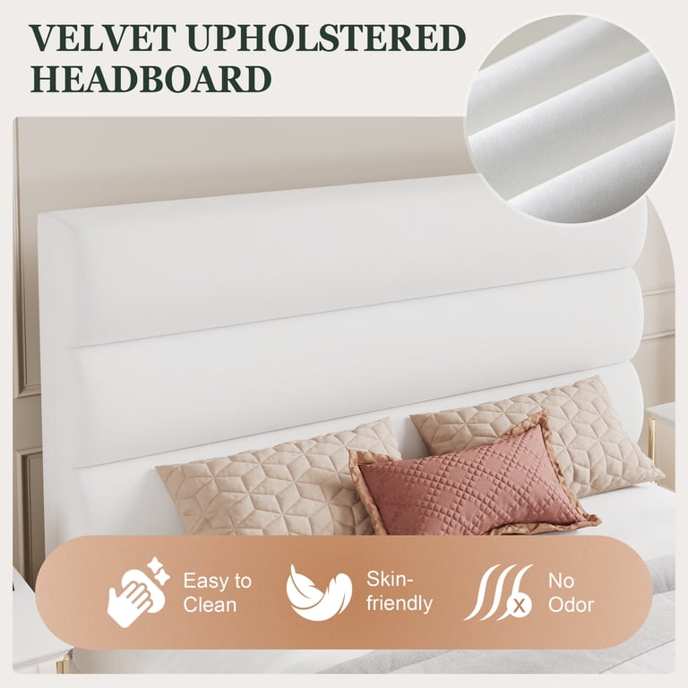 Amolife Twin Platform Bed, White Velvet Headboard photo 6