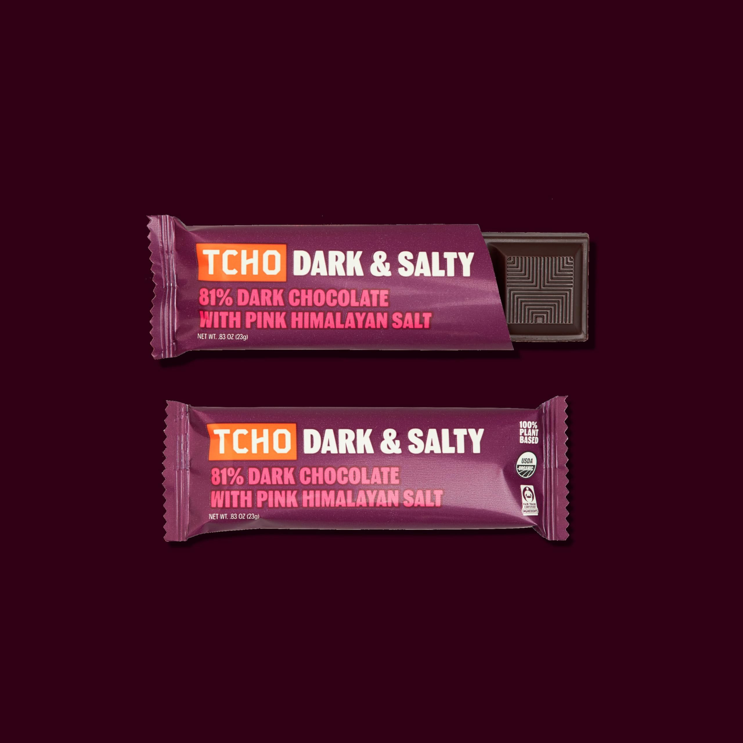 TCHO Dark & Salty Chocolate Bars - Organic 81% Dark Chocolate with Pink Himalayan Salt - Individually Wrapped 100% Plant-Based Pure Cacao Bars for Guilt-Free Indulgence (18-Pack)