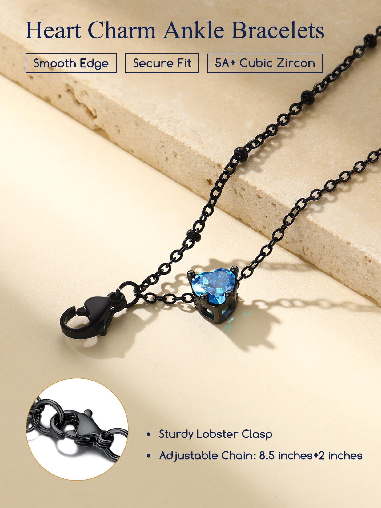 Suplight 925 Stelring Silver Birthstone Crystal Anklet Dainty Chain Anklet Bracelets for Women