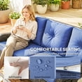 thumbnail image 4 of 3 Seater Wicker Patio Sofa with Deep Blue Cushions, PE Rattan Outdoor Couch with Steel Frame, 72.4" Wide Weather-Resistant Garden Seating for Porch, Backyard and Poolside, 4 of 7