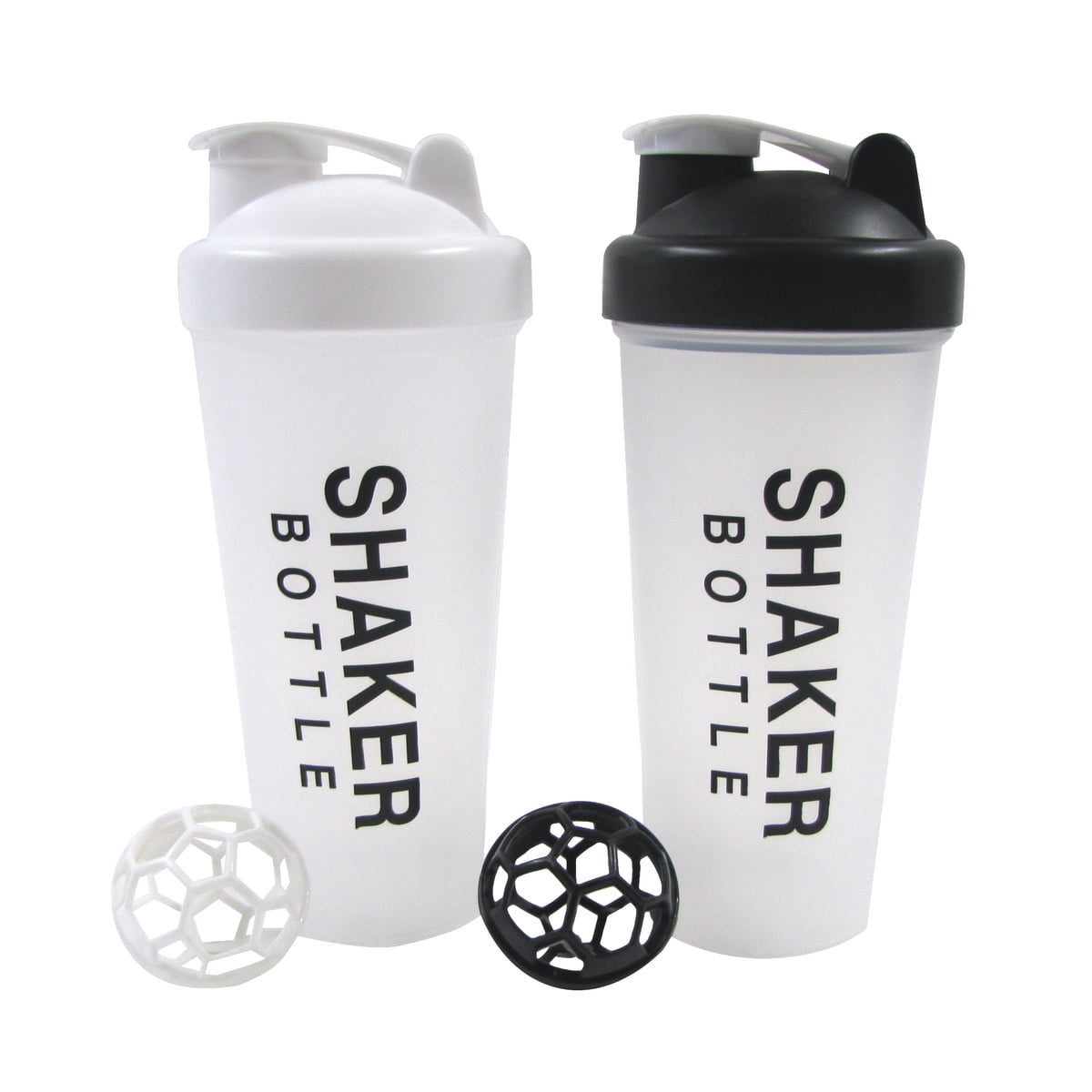2pc 20oz White Black Protein Drink Shaker Bottle Set Sport Exercise Mix Cup Ball Weight Loss