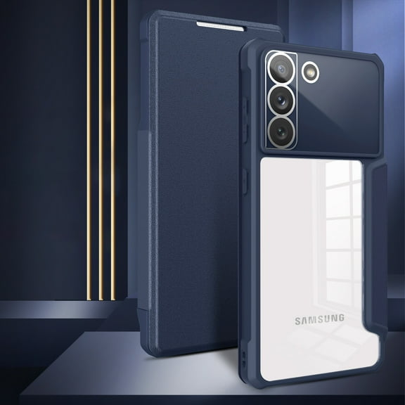 Nalacover Wallet Case for Samsung Galaxy S22, Clear Rugged PC Soft Silicone Shockproof Anti-Drop Premium PU Leather Flip Cover with Card Slot Holder Magnetic Kickstand Lens Protective Case,Blue