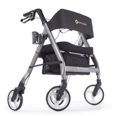 Comodità Spazio Special Extra Wide Heavy-Duty Rollator Walker with Ultra Comfortable Orthopedic 20" Wide Nylon Seat - 440 lb. Weight Capacity Metallic Graphite