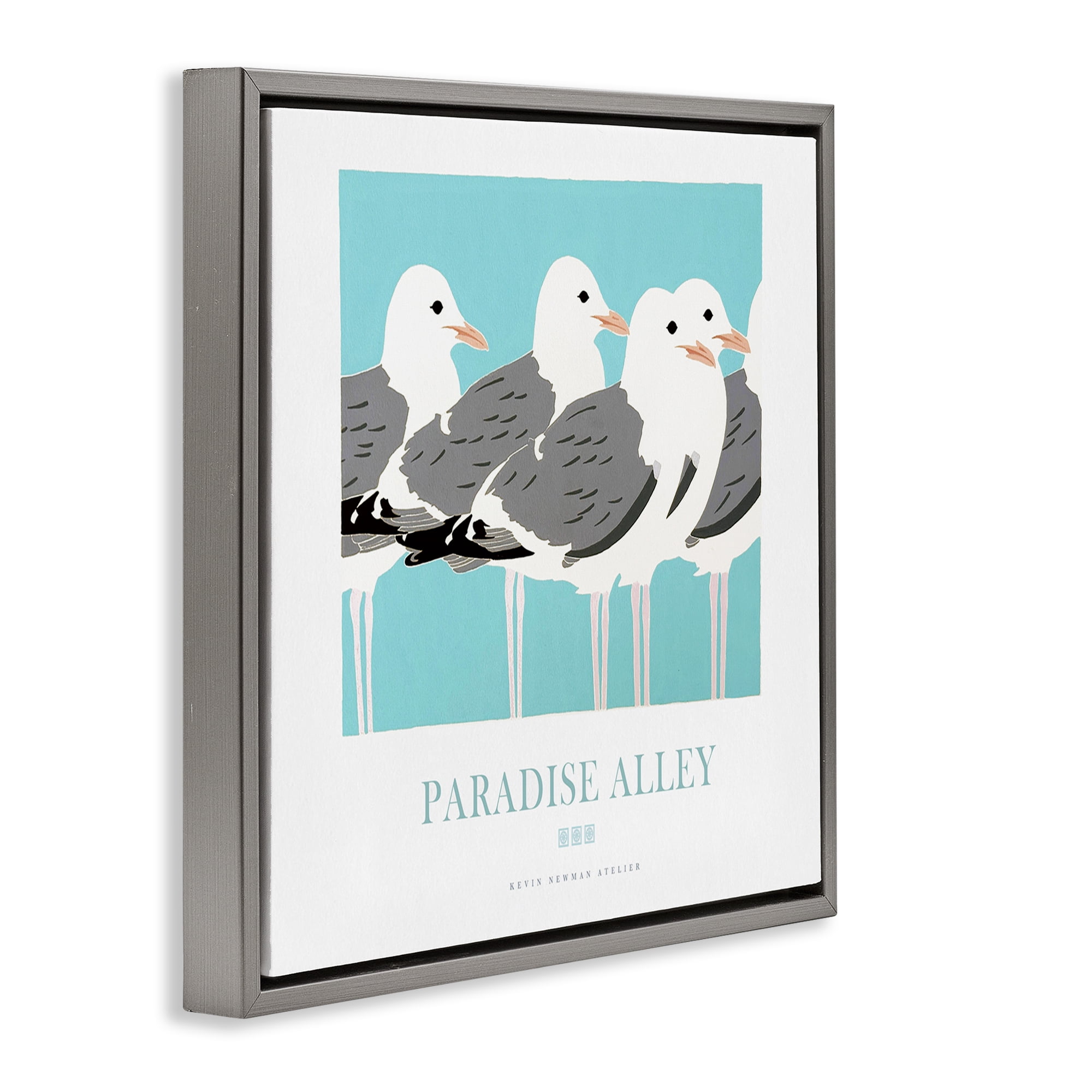 Stupell Industries Paradise Alley Seagull Gathering Gray Framed Floater Canvas Wall Art, design by Jadei Graphics