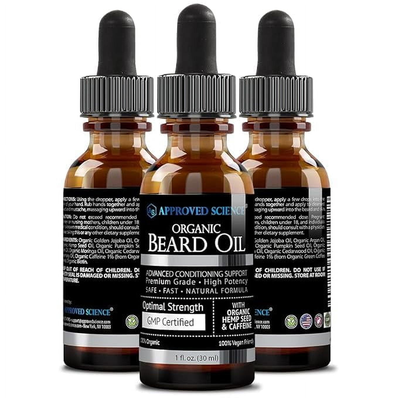 Approved Science Beard Oil - Promotes Hair Growth and Combats Dryness - With Rosemary and Plum Oils -All Organic Formula - 1 Fl. OZ.
