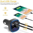 thumbnail image 3 of Transmisor FM Bluetooth para coche, kit adaptador de receptor de radio inalámbrico con luz ambiental azul para llamadas manos libres, cargador USB dual de 5 V/2,4 A y 1 A., 3 of 5