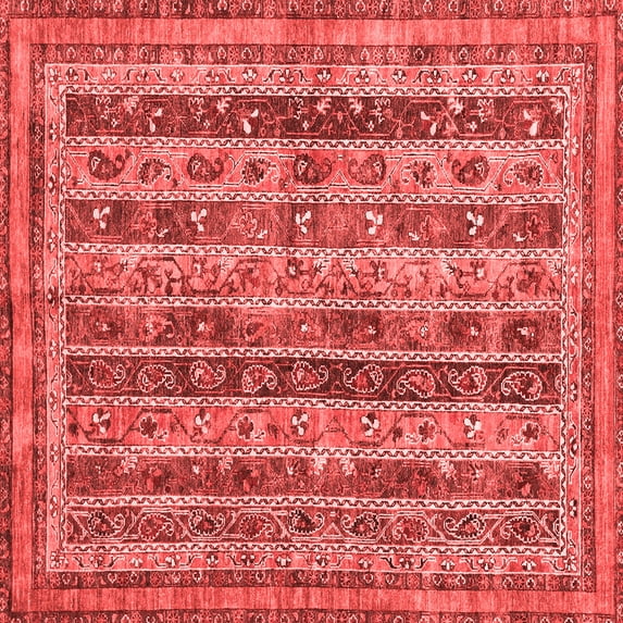 Ahgly Company Machine Washable Indoor Square Abstract Red Modern Area Rugs, 3' Square