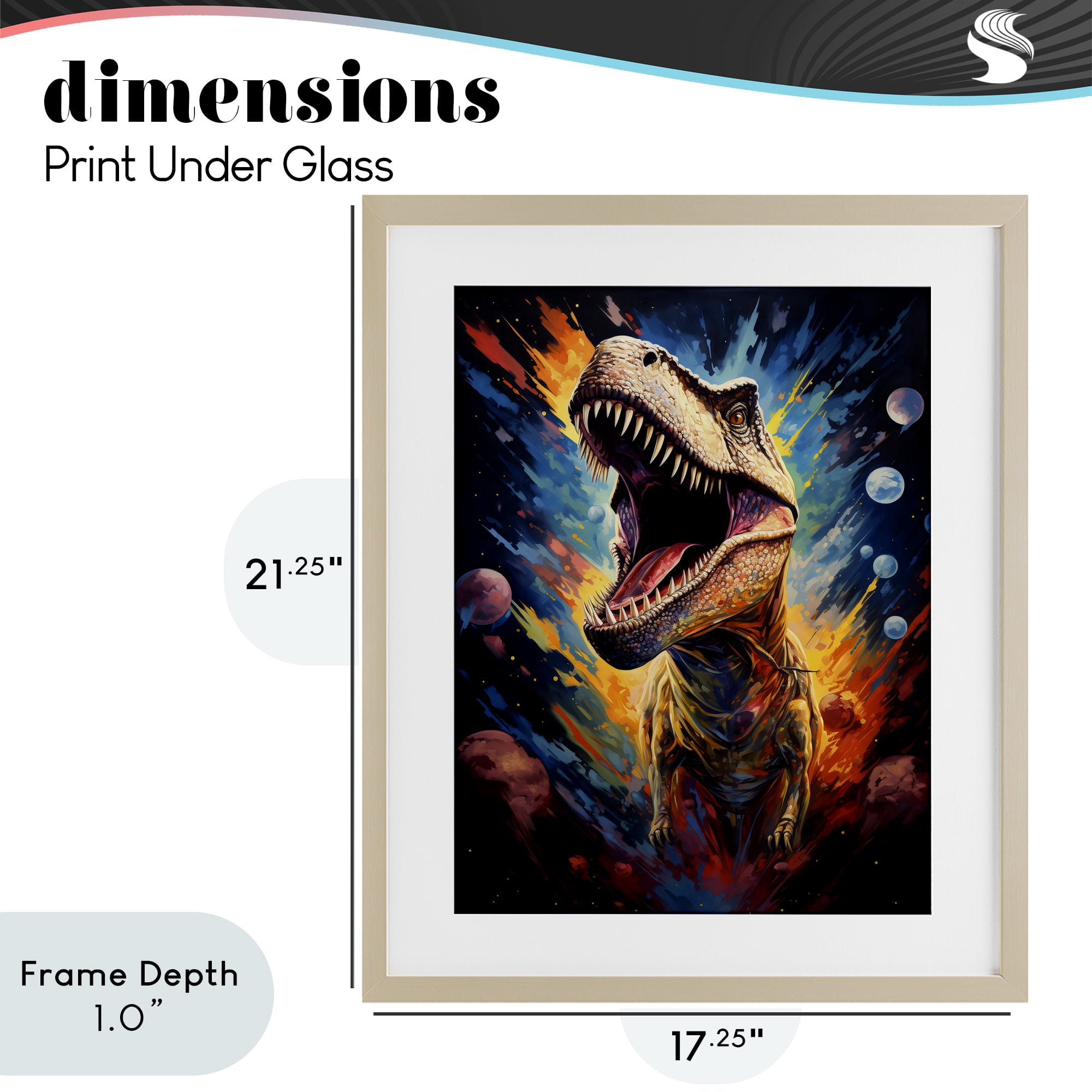 Stupell Industries Dinosaur with Planets Birch Framed Print Under Glass, design by Creative Studio